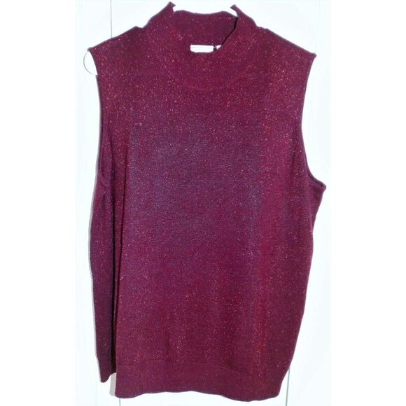 Villager Woman size 1 (16-18) crandberry sparkly sleeveless mock neck top office - Picture 1 of 3